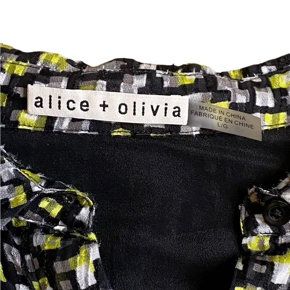Alice + Olivia Silk blend Sheer geometric Eloise Blouse Women’s Size LG